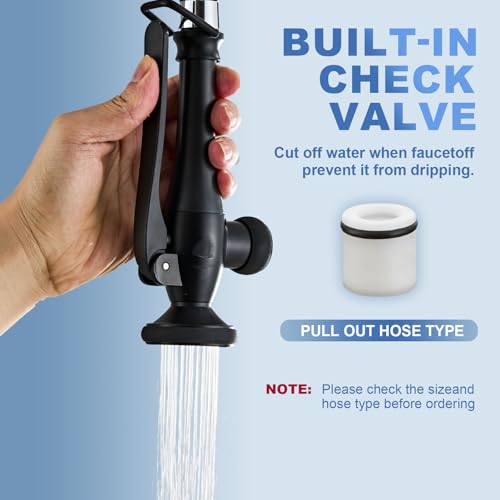 Pull Down Kitchen Faucet Replacement Head, Spray Head with Stream & Spray Functions, High-Pressure Anti-Clog Nozzle, Easy Install, Matte Black, Fits Most Kitchen Faucets - color: Commercial Style Spray Head - Matte Black
