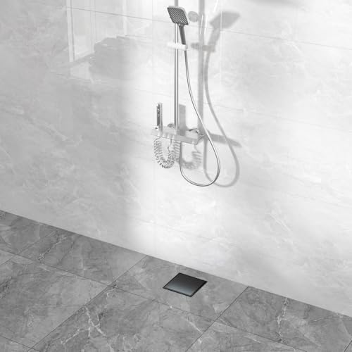 Linear Shower Drain - 6 Inch Matte Black, with Tile Insert Panels | AISI 304 Stainless Steel Shower Drain with Adjustable Feet, Hair Catcher, Rectangle Shower Floor Drain Fits Bathroom, Balcony - color: Matte Black, size: 6 Inch