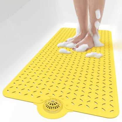 OTHWAY Bath Mat for Tub Non Slip: 39" X 17" Long Bathtub Mat with Hair Catcher│Big Drain Holes Shower Mats for Inside Shower│Machine Washable (Yellow) - color: Yellow