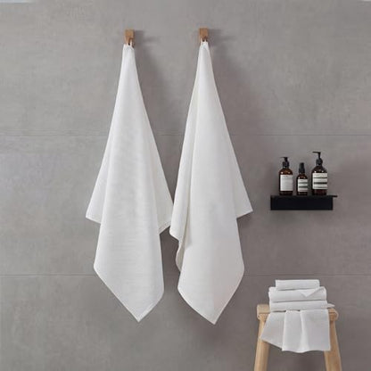 ecolook 6-Piece Waffle Weave Towel Set, 100% Cotton, Lightweight, Absorbent & Quick-Drying, 2 Bath Towels (31×63 in), 2 Hand Towels, 2 Washcloths, Lint-Free for Bathroom, Pool, Gym, Travel - White - color: White