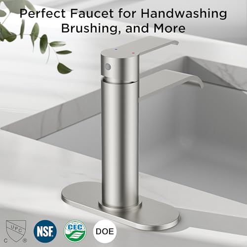 FORIOUS Single Hole Brushed Nickel Bathroom Faucet Waterfall, Commercial | FORIOUS 1 Hole Bathroom Faucet Brushed Nickel, One Hole Waterfall Bathroom Sink Faucet for RV with Cover Plate and Pop Drain - color: Stainless Steel
