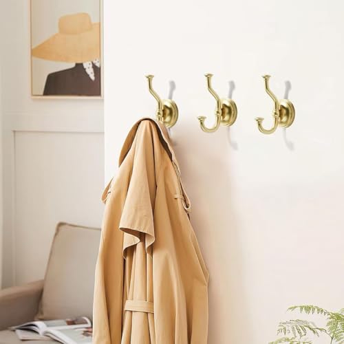 1 Pack 4-1/2 Inch Zinc Alloy Brushed Gold Towel Hooks | Solid Metal | Wall Mount | Robe Hooks | Coat Hooks | For Bathroom, Shower, Bedroom, Entryway | Bathroom Hardware Accessories - color: Brushed Gold