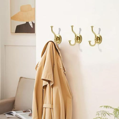 1 Pack 4-1/2 Inch Zinc Alloy Brushed Gold Towel Hooks | Solid Metal | Wall Mount | Robe Hooks | Coat Hooks | For Bathroom, Shower, Bedroom, Entryway | Bathroom Hardware Accessories - color: Brushed Gold