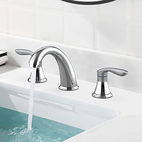 Bathroom Sink Faucet, Faucet for Bathroom Sink, Widespread Chrome Bathroom Faucet 3 Hole with Plastic Pop Up Drain and cUPC Lead-Free Hose - (Chrome 2 Packs) - color: Chrome, size: 8 inch 2 packs