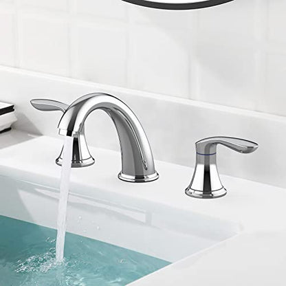 Bathroom Sink Faucet, Faucet for Bathroom Sink, Widespread Chrome Bathroom Faucet 3 Hole with Plastic Pop Up Drain and cUPC Lead-Free Hose - (Chrome 2 Packs) - color: Chrome, size: 8 inch 2 packs