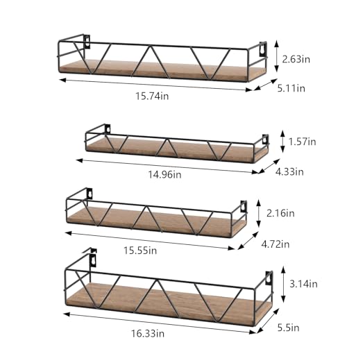 Floating Shelves Set of 4, Wood Wall Shelf, Farmhouse Shelf for Bedroom | Wall Mounted Floating Shelf for Living Room, Bedroom, Bathroom, Kitchen, Office - color: Brown-4pcs