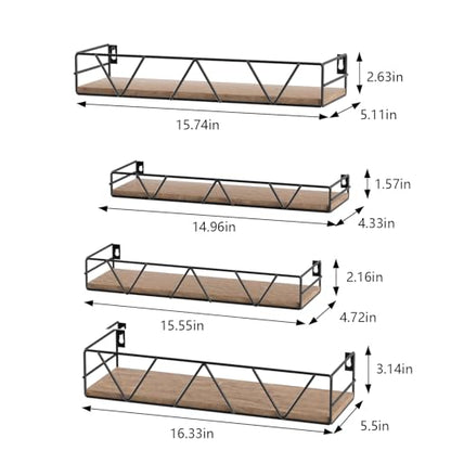 Floating Shelves Set of 4, Wood Wall Shelf, Farmhouse Shelf for Bedroom | Wall Mounted Floating Shelf for Living Room, Bedroom, Bathroom, Kitchen, Office - color: Brown-4pcs