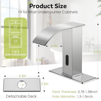Automatic Motion Sensor Faucet with Waterfall Spout,Stainless Steel Sink Faucet with Hole Cover Plate (Regular, Chrome) - color: Chrome, size: Regular Waterfall