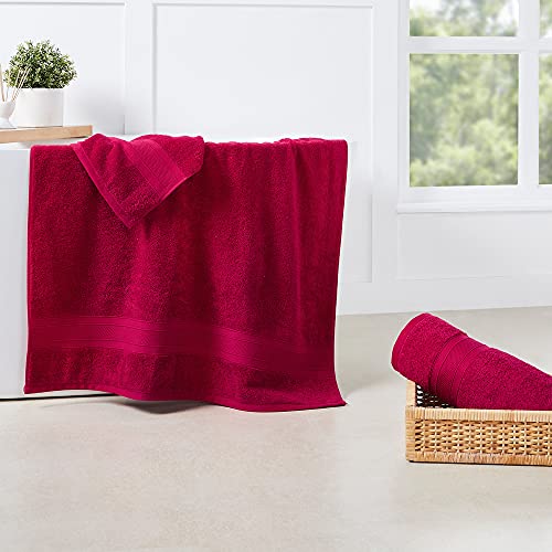 TRIDENT Bath Towel, 2 Piece Bathroom Towel, 100% Cotton, Highly Absorbent, Super Soft, Soft and Plush - Crimson Red - color: Crimson Red