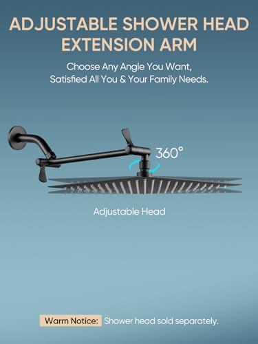 Cobbe 11" Shower Extension Arm, G1/2" Fitted Solid Brass Shower Arm Wall-mounted, 360° Adjustable Angle Rain Shower Head Arm Extender, Matte Black