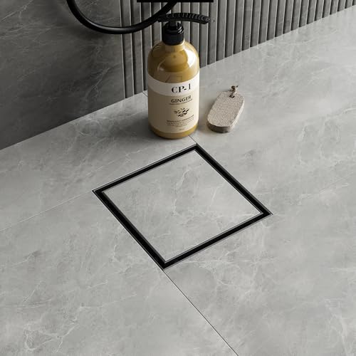 Neodrain 6 in Black Square Shower Drain with Removable Tile Insert Grate | 304 Stainless Steel Tile Square Drain, Hidden Drain,Easy to Clean, Waterproof & Sturdy Shower Drain, CUPC Certified - color: Matte Black, size: 6 IN