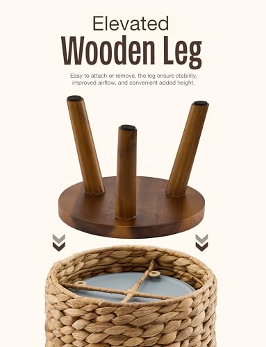 Tidita Wicker Trash Can with Lid, Decorative Bathroom Trash Can, 1.5 Gallon | Water Hyacinth Material, Wooden Legs, Removable Liner, Handwoven, Space-Saving Design, Assembly Required, Rustic & Boho Style - size: 1.5 Gallons