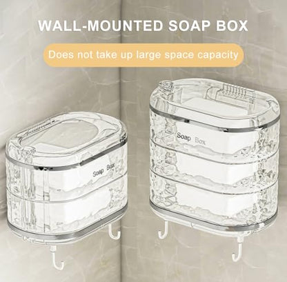 Soap Holder with Hooks, Rotating 2-Layer Soap Holder with Self Draining, Wall Mounted No Drilling Soap Dish for Shower, Kitchen, Bathroom - size: 2-layer