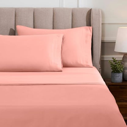 Superior Egyptian Cotton 4 Piece Sheet Set, Luxury 1000 Thread Count, Modern Design, Sustainable Sheets, Ultra-Soft Basics, Solid, Deep Pocket Fitted Sheet, Flat Sheet, Pillowcases, Full, Dusted Rose - color: Dusted Rose, size: Full