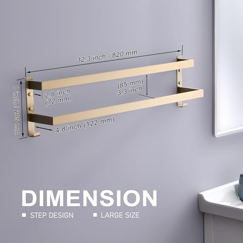 Double Towel Bar Towel Racks for Bathroom, Bath Towel Holders Wall Mount, Stainless Steel Towels Shelves Towel Rail, 2-Tiers (Brushed Gold, 32 Inches) - color: Brushed Gold, size: 32 Inches