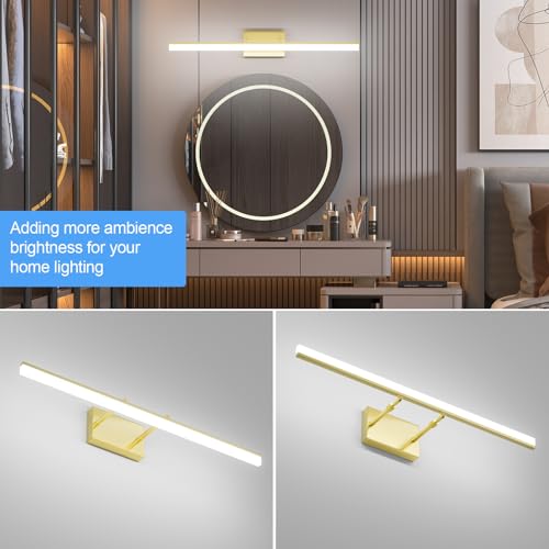 Aipsun 31.5inch Brushed Brass Bathroom Vanity Light Fixtures Modern LED Light Fixtures Gold Vanity Lighing for Bathroom Wall Fixtures 5500K - color: Brushed Gold, size: 31.5 in