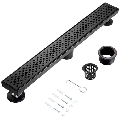 Linear Shower Drain, 28 inch Matte Black | Including Hair Catcher and Removable Grate, 304 Stainless Steel, Easy to Install and Clean (Drain Base Not Included) - color: Matte Black, size: 28 inch