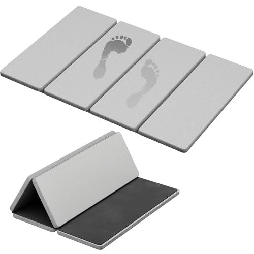 Summer&Kiss Foldable Stone Bath Mats for Bathroom, Non-Slip Diatomaceous Earth Mat, Super Absorbent & Quick Drying, Dish Drying Mats for Kitchen Counter, Easy to Clean & Store,23.5" x 15.4",Light Gray - color: Light Gray