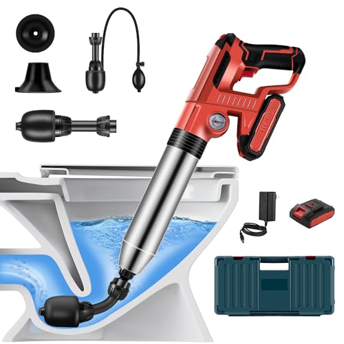 Electric Toilet Plunger，Drain Clog Remover Tools,High Pressure Air Toilet Plungers Heavy Duty Plunger For Toilet,Bathroom,Floor Drain,Sewer,Pipe，RED - color: 1 Battery RED