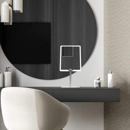 Orbit LED Vanity Mirror with Lights, 7X/1X Magnification, Dimmable & USB-C Rechargeable Tabletop Mirror - Chalk Grey - color: Chalk Grey