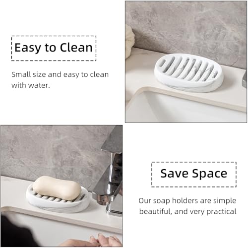 Soap Dish, Bar Soap Holders, Oval White Marble Look | Modern, Minimalist, Simple, Self Draining, Soap Saver Spone Holder Tray, for Shower Bathroom Countertop Kitchen Sink Bathtub - color: Marble White
