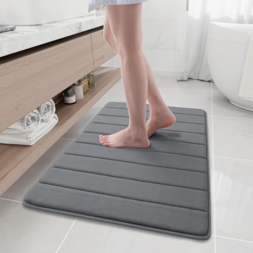 Buganda Memory Foam Bath Mat 35 x 24, Ultra Soft Absorbent Bathroom Rugs | Grey, Machine Washable Quick Dry Bath Mats for Bathroom Floor, Shower and Tub, Home Decor Accessories - color: Grey, size: 35" X 24"