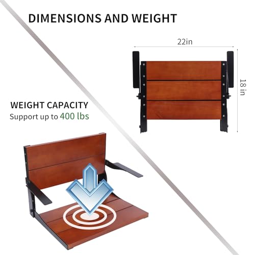 Folding Shower Seat Wall Mounted with Arms and Back, 20 x 15 in Fold Down Shower Chair for Seniors Adults, Wood Shower Bench with Black Frame, Fold Up Seat for Inside (20 * 15 INCH)