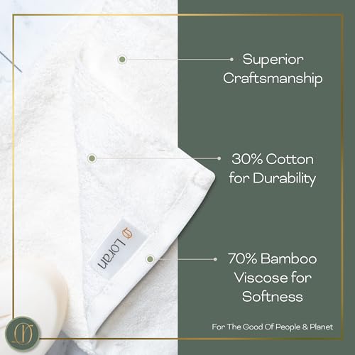 White Extra Large Washcloths Set of 6 Soft Body Cloths 13” x 13” 70% Viscose Derived from Bamboo, 30% Cotton Spa-Like Feel Silky for Skin Cleansing - color: White