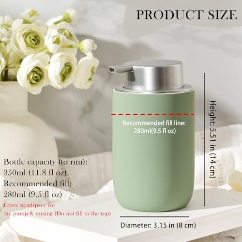 Foaming Soap Dispenser,12oz Foam Dispenser Ceramic,Foaming Hand Soap Dispenser Bathroom,Green Modern Refillable Soap Bottle for Hand Wash(Rubber Paint) - color: Mint Green