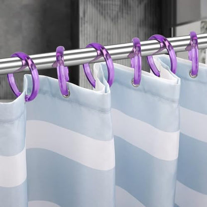 Purple Shower Curtain Hooks - 12 Pcs Circular Plastic Shower Curtain Rings for Bathroom - O Shaped Transparent Purple Shower Hooks Rings for Shower Curtain Rod - color: Transparent Purple