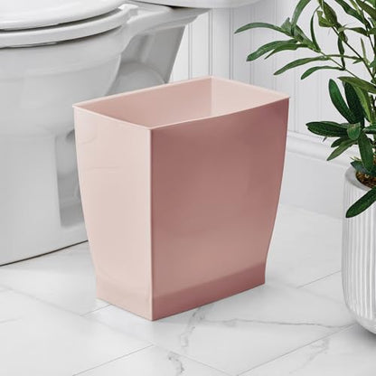 iDesign Small Plastic Bathroom Trash Can, Slim Rectangle Garbage Bin, Pink | Bedroom, Office, Dorm - color: Pink, style: Pack of 1