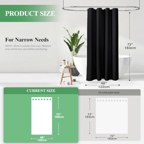 Stall 3 in 1 Waffle Shower Curtain Set with Liner 48x72 Black | 48 Inch Wide, Waterproof Clear PEVA Liner, 256GSM Heavy Duty Fabric, Hotel Luxury Shower Curtains for Bathroom, 8 Hooks - color: A Black, size: 48"W x 72"L (Pack of 1)