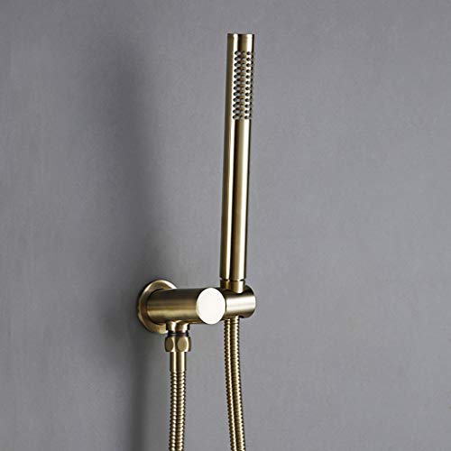 Shower System, Wall Mounted Thermostatic Control Mixing Valve Brushed Gold Taps Set with 8-12 Inch Round Rainfall Head and Handheld Shower, Luxury Se,10 inch