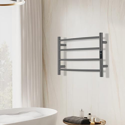 Electric Towel Rack with Voice Control for Alexa & Google Home,TUYA - Wall-Mounted Bathroom Heating Towel Warmer,Plug-in,Stainless Steel Material,16.54x23.62x5.51 in,Gunmetal Grey，4 Bars - color: Gungrey With Wifi, size: 4 Bar
