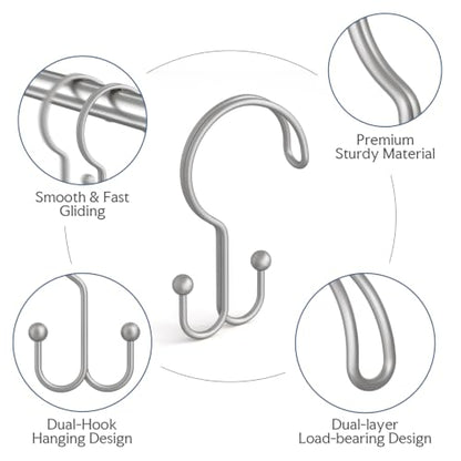 Bathway Matte Nickel Shower Curtain Hooks Ring, 12 Pcs Double Sided Shower Hooks, Rust Proof Metal Shower Hooks for Bathroom, Anti-Drop Shower Rings for Shower Curtain & Liners - color: Matte Nickel, style: Double-layer Shower Hooks