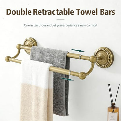 Adjustable Double Towel Bar, Antique Brass Wall Mount Towel Rack | Fits 16.4 to 27.8 Inch Wall Space, Heavy Duty Rustproof Towel Holder for Bathroom & Kitchen - color: Double Towel Bar