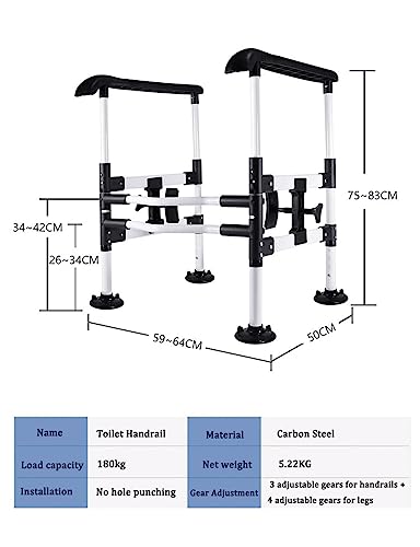 Freestanding Toilet Safety Rail - Adjustable Width and Height to fit Any Toilet, Toilet e for Seniors and Foldable Grab with Padded Handles (Black) - color: Black