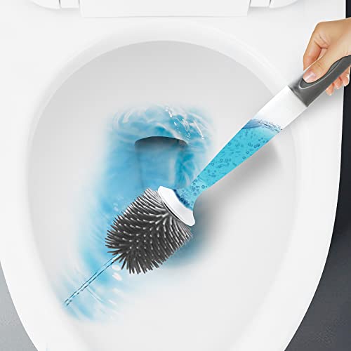 Silicone Toilet Bowl Cleaner Brush, Bathroom Cleaning Bowl Kit, Wall Mount Toilet Brush Refillable Toilet Brush Diatom Mud Absorbent Soft Bristled Silicone