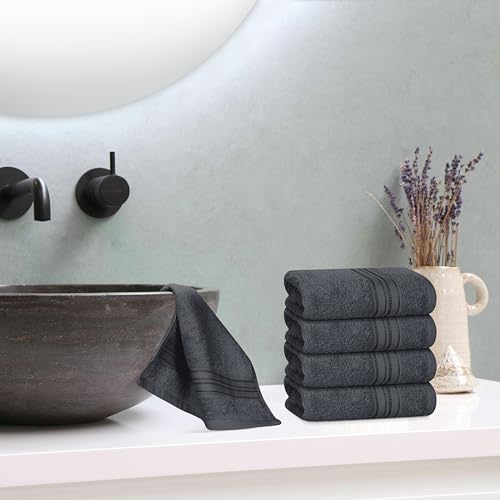BOUTIQUO Ultra Soft Cotton Washcloths, Contains 12 Piece Face Cloths 12x12 inch, Ideal for Everyday use Face Towels, Compact & Lightweight Multi Purpose Washcloths - Charcoal Grey - color: Charcoal Grey, size: Washcloths - Set of 12