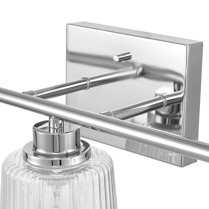 Globe Electric 4-Piece All-in-One Bathroom Set, Chrome Finish, 3-Light Vanity Light with Clear Ribbed Glass Shades, Towel Bar, Toilet Paper Holder, Towel Ring - color: Silver