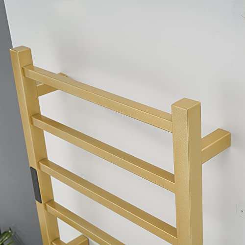 Electric Heated Towel Warmer Rack Gold Bathroom Accessories, With Timer Wall Mounted Rail, 6 Bars Stainless Steel Drying Racks Home Radiator, Hardwired