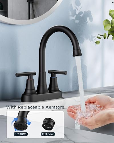 FORIOUS Black Bathroom Faucet 3 Hole, 8" Widespread Bathroom Vanity Faucet | 360° Swivel Spout Matte Black 8 Inch Widespread Bathroom Sink Faucet 3 Hole, Wholesale 2 Handle Black Vanity Faucet 3 Holes - color: Matte Black