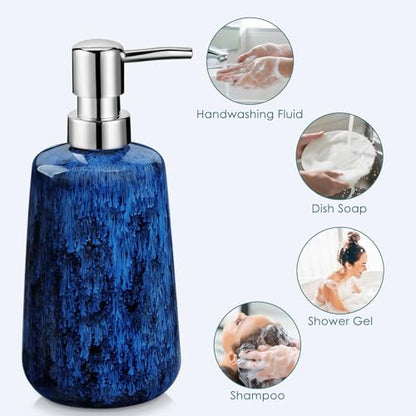 vancasso Blue Bathroom Accessories Set, Ceramic Soap Dispenser and Toothbrush Holder Sets, Stoneware 4 Pcs Bathroom Sink Set for Modern Home Decor, Series Starry - style: Blue