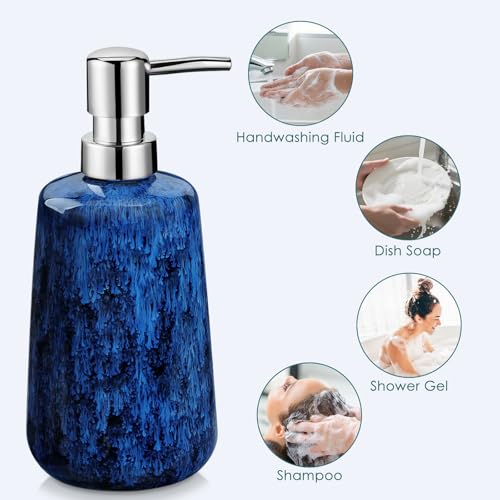 vancasso Blue Bathroom Accessories Set, Ceramic Soap Dispenser and Toothbrush Holder Sets, Stoneware 4 Pcs Bathroom Sink Set for Modern Home Decor, Series Starry - style: Blue