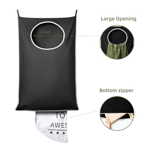 KEEPJOY XL Black Door Hanging Laundry Hamper, 36.5" x 22.5" Large Capacity Hanging Hamper Bag with Large opening and Strong Hooks for All Family Laundry, Blankets, and Toys (Black,1-Pack) - color: Black