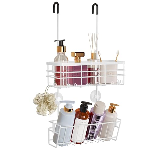 HapiRm Hanging Shower Caddy Organizer - No Drilling Shower Organizer with Inclined Shelf, Rustproof & Waterproof 304 Stainless Steel Bathroom Caddy - White - color: White-Inclined Shelf