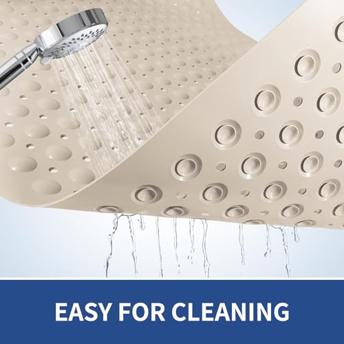 OTHWAY Extra Large Shower Mat 47"x 32", TPE Non Slip Shower Mat for Shower Stall, Inside Walk in Shower Mats with Drain Holes Suction Cups, Anti-Slip for Elderly (Apricot) - color: Apricot