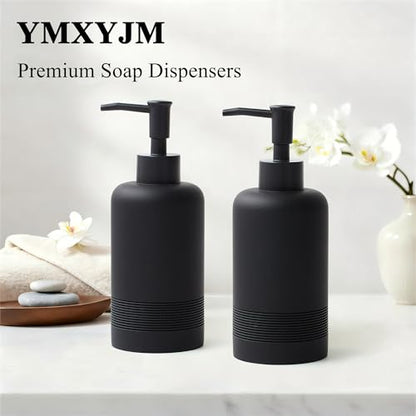 2pcs/Set Hand Soap Dispenser Sets - 10.8oz Refillable Resin Liquid Soap Dispensers with Rust-Proof Pump for Bathroom Countertop or Kitchen, Classic Black - color: Black