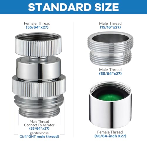 Sink Faucet to Garden Hose Adapter, Swivel Faucet Adapter Kit with Aerator, Multi-Thread Garden Hose Adapter for Kitchen & Bathroom, Chrome - style: Faucet Adapter-B
