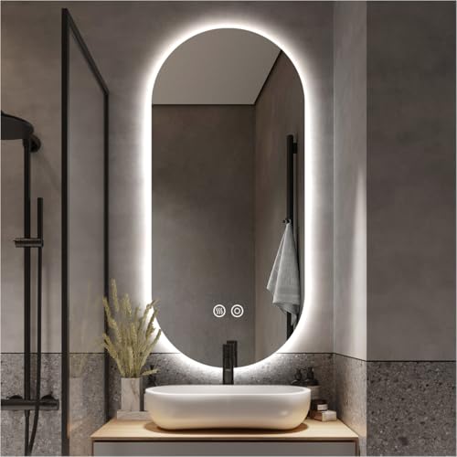 20" x 32" Oval Backlit LED Lighted Bathroom Mirror with Lights | Pill-Shaped Vanity Mirror for Wall, Anit-Fog, Stepless Dimmable, Memory Function, Frameless, Shatter-Proof, CRI≥93 - color: Mirror + Backlit (Low-iron, Copper-free Mirror), size: 32"L x 20"W
